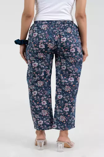 Blue floral printed cotton  pant