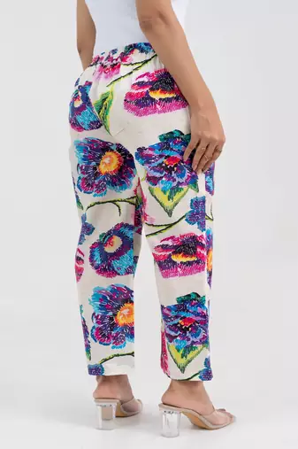 Abstract floral printed cotton  pant