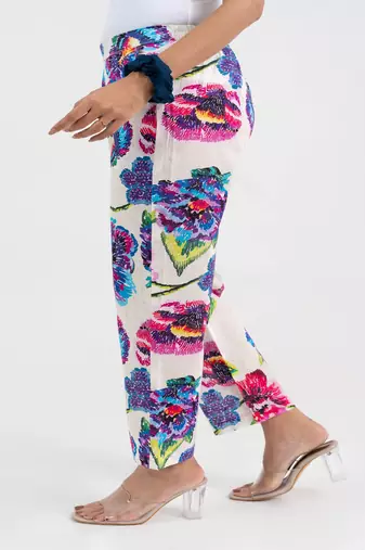 Abstract floral printed cotton  pant