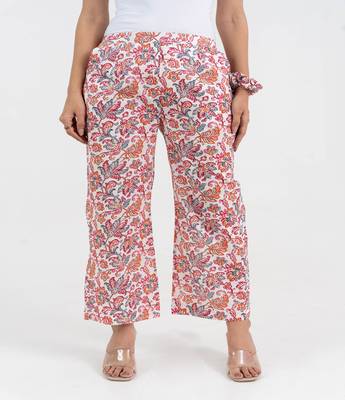 Off white floral printed cotton  pant 2
