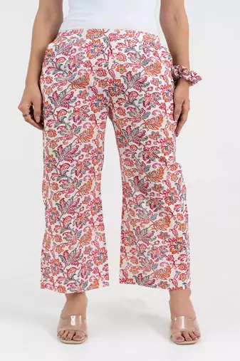 Off white floral printed cotton  pant