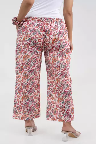 Off white floral printed cotton  pant