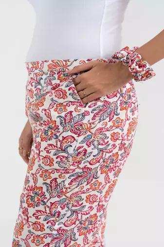 Off white floral printed cotton  pant
