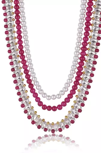  pink Beaded layered dulha moti mala