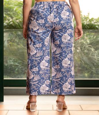 Blue floral printed cotton  pant 2