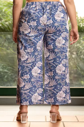 Blue floral printed cotton  pant