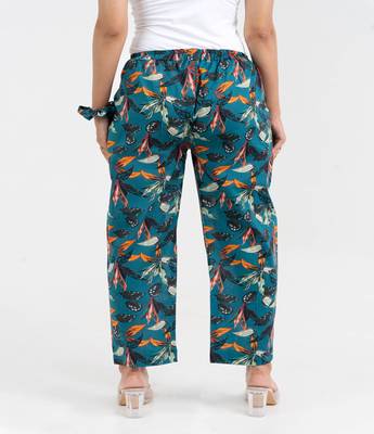 Teal floral printed straight fit cotton  pant 3