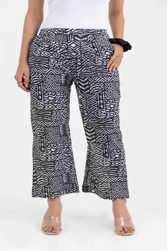 Abstract printed black broad fit cotton  pant