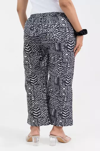 Abstract printed black broad fit cotton  pant