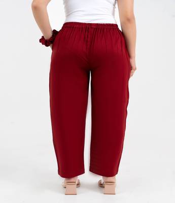 Maroon solid viscose pant with pleated bottom 2