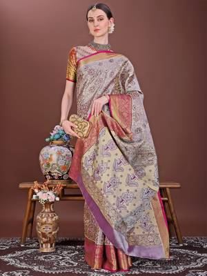 Wine zari woven silk blend saree 1