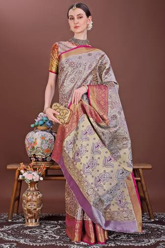 Wine zari woven silk blend saree