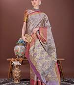 Wine zari woven silk blend saree