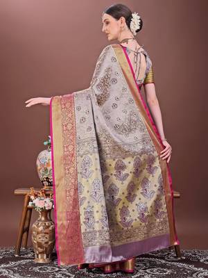 Wine zari woven silk blend saree 3