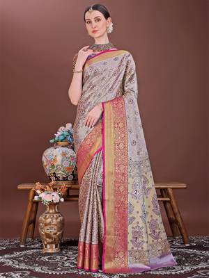 Wine zari woven silk blend saree 4