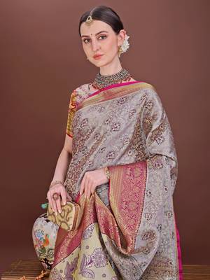 Wine zari woven silk blend saree 5