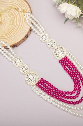 Designer pearl base metal and dulha sherwani moti mala haar necklace for groom