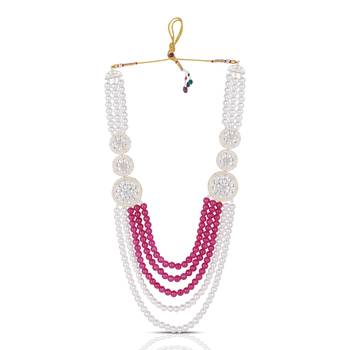 Designer pearl base metal and dulha sherwani moti mala haar necklace for groom 2