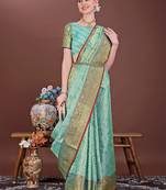 Teal zari woven silk blend saree