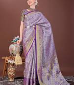 Purple zari woven silk blend saree
