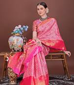 Pink zari woven silk blend saree