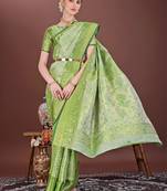 Mint green zari woven silk blend saree
