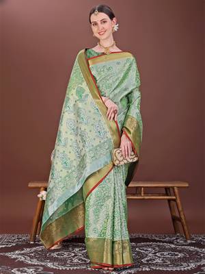 Green zari woven silk blend saree 1