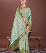 Green zari woven silk blend saree