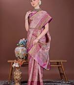 Dark pink zari woven silk blend saree