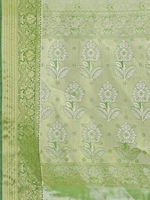 Mint green zari woven silk blend saree 7