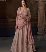 chinon beige anarkali suit for women wedding wear