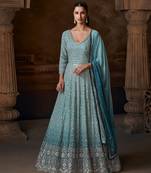 chinon sky blue anarkali suit for women 
