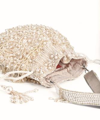 Nayera ivory suede pearl potli 1