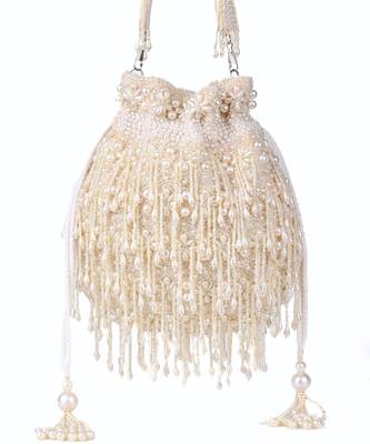 Nayera ivory suede pearl potli 2