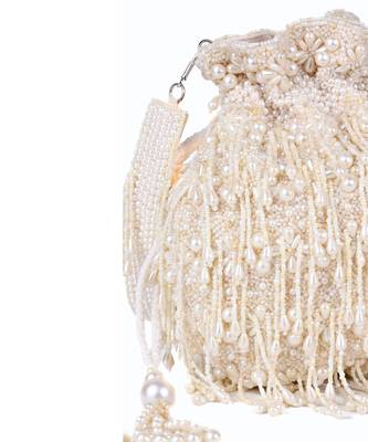 Nayera ivory suede pearl potli 3