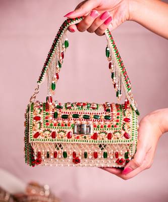 Noor multi-colour suede embellished hand bag 1