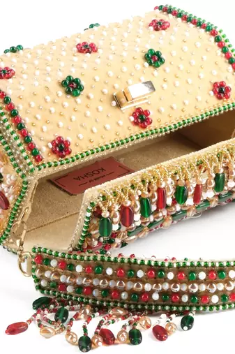 Noor multi-colour suede embellished hand bag