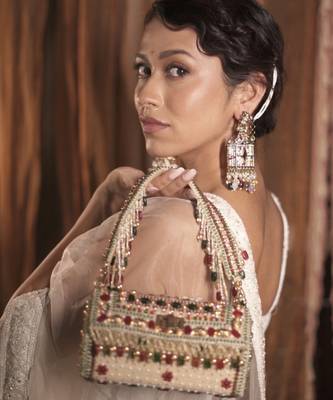 Noor multi-colour suede embellished hand bag 4