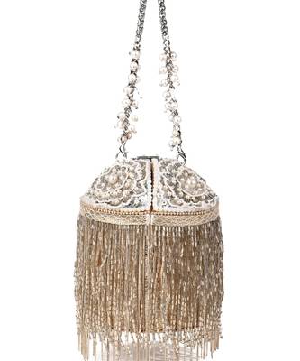 Ella silver georgette handcrafted bucket bag 1