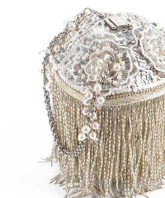 Ella silver georgette handcrafted bucket bag 2