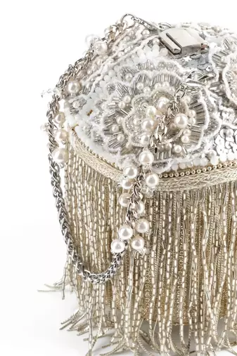 Ella silver georgette handcrafted bucket bag