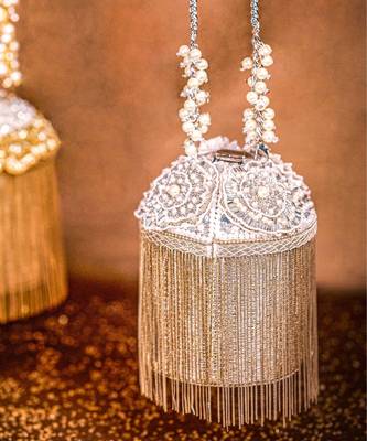 Ella silver georgette handcrafted bucket bag 3