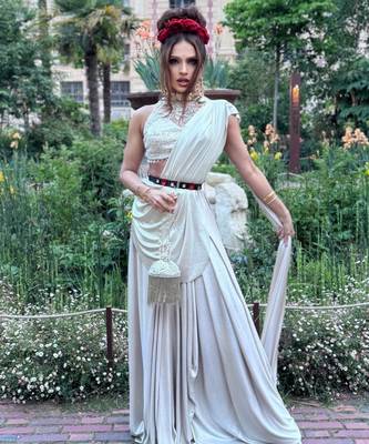 Ella silver georgette handcrafted bucket bag 4