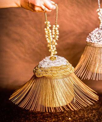 Ella gold georgette handcrafted bucket bag 1