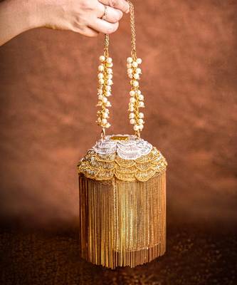 Ella gold georgette handcrafted bucket bag 2