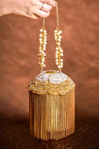 Ella gold georgette handcrafted bucket bag