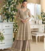 peplum style Beige georgette suit set for women 