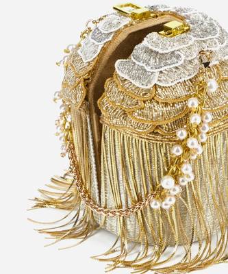 Ella gold georgette handcrafted bucket bag 3