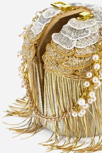 Ella gold georgette handcrafted bucket bag