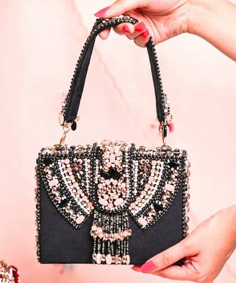 Sara black suede embellished box bag 1